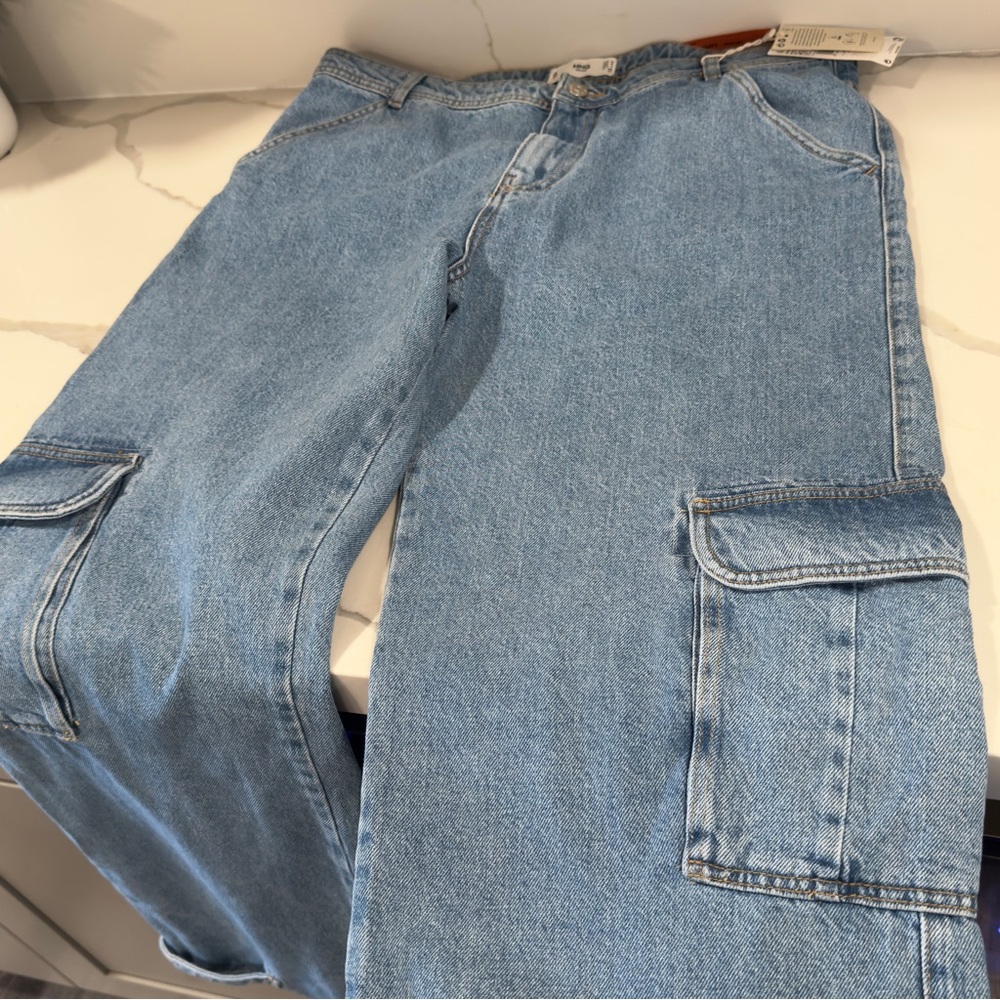 Mango MNG Cargo Jeans Womens 10 Blue Denim Cargo‎ Baggy Grunge Pockets NWT - Picture 7 of 16